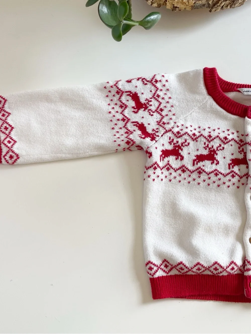 Janie and Jack Fair Isle Red & White Winter Sweater Cardigan & Knit Pants Set